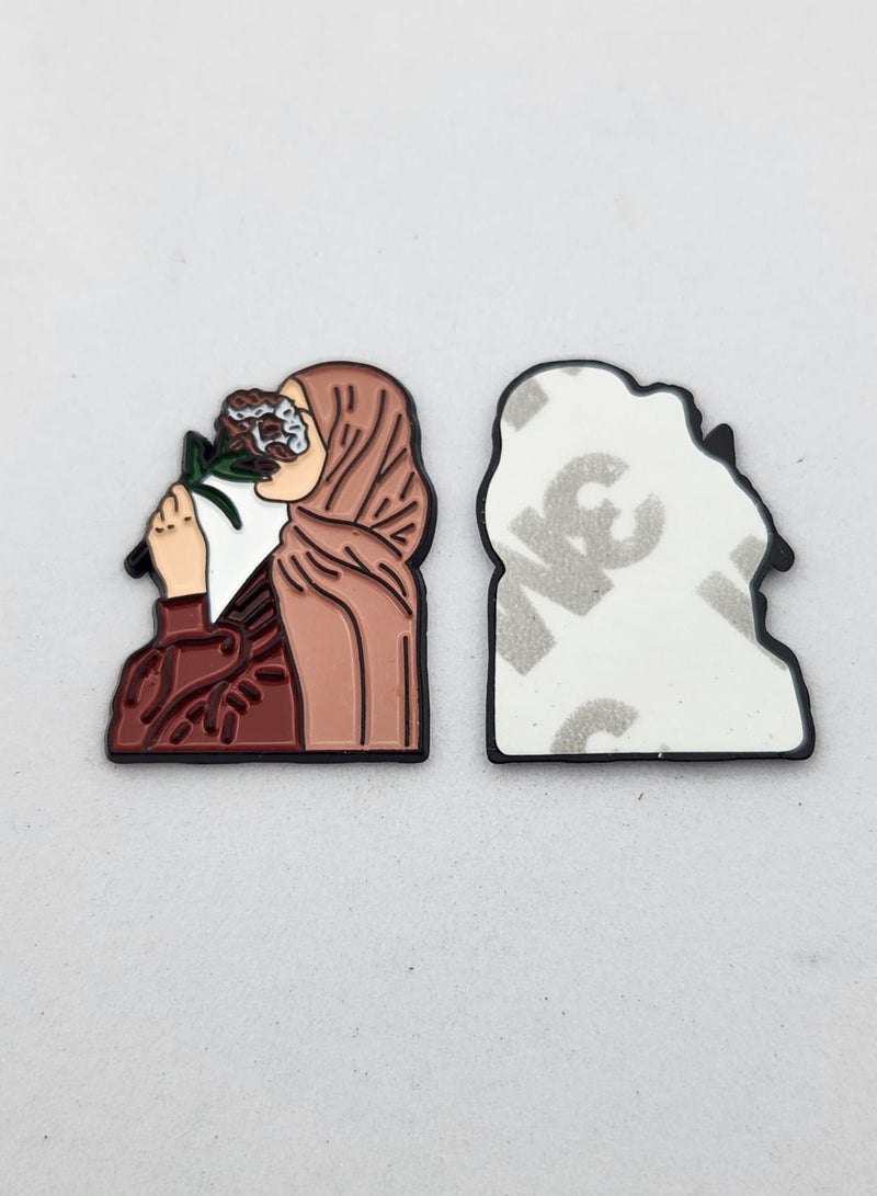 Kipfy Islamic Feminine Enamel Sticker – Hijabi Woman with Flower - Image 2